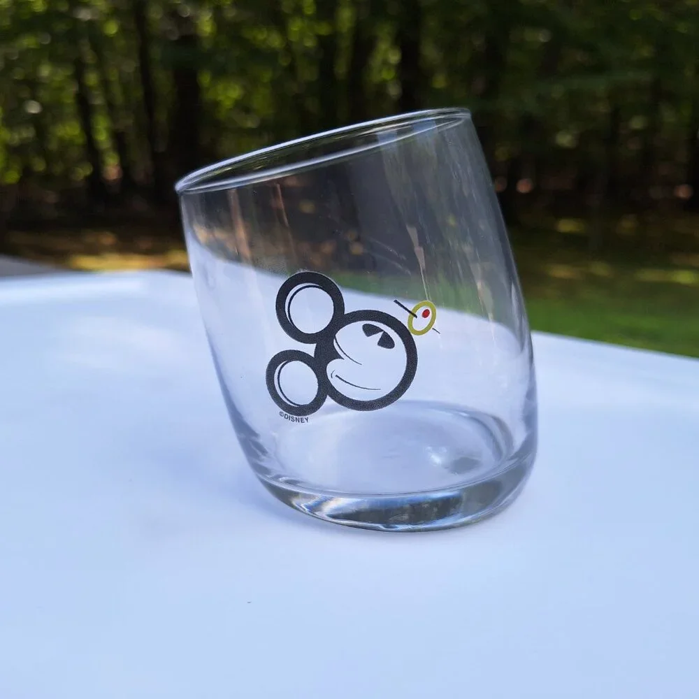 Set of 4 Mickey w/Olive Nose Slanted Drinking Glasses- NEW